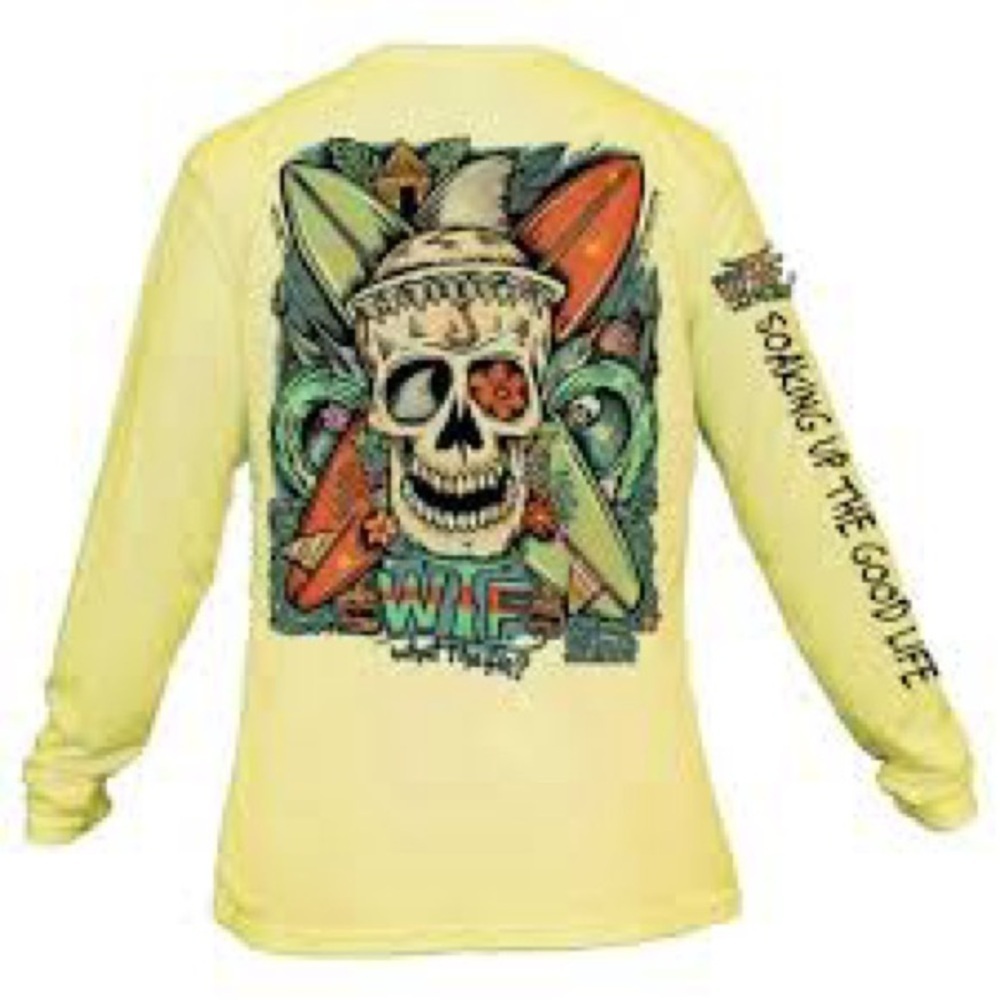 WTF - What The Fin? Long-Sleeve Performance Wicking Shirt Surfing Size S